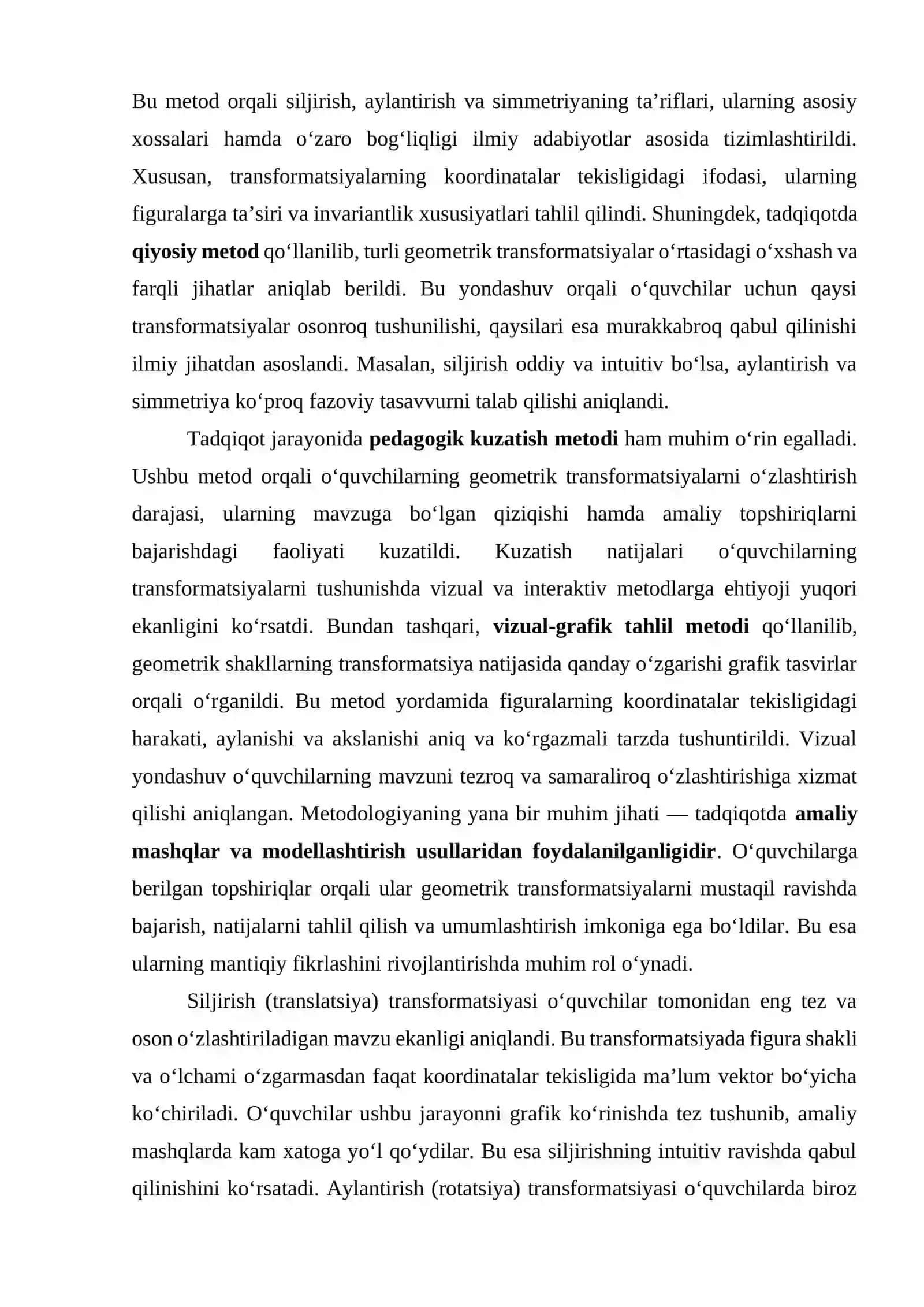 GEOMETRIK TRANSFORMATSIYALAR (SILJIRISH, AYLANTIRISH, SIMMETRIYA) VA ULARNING O‘QITISHDAGI AHAMIYATI 4
