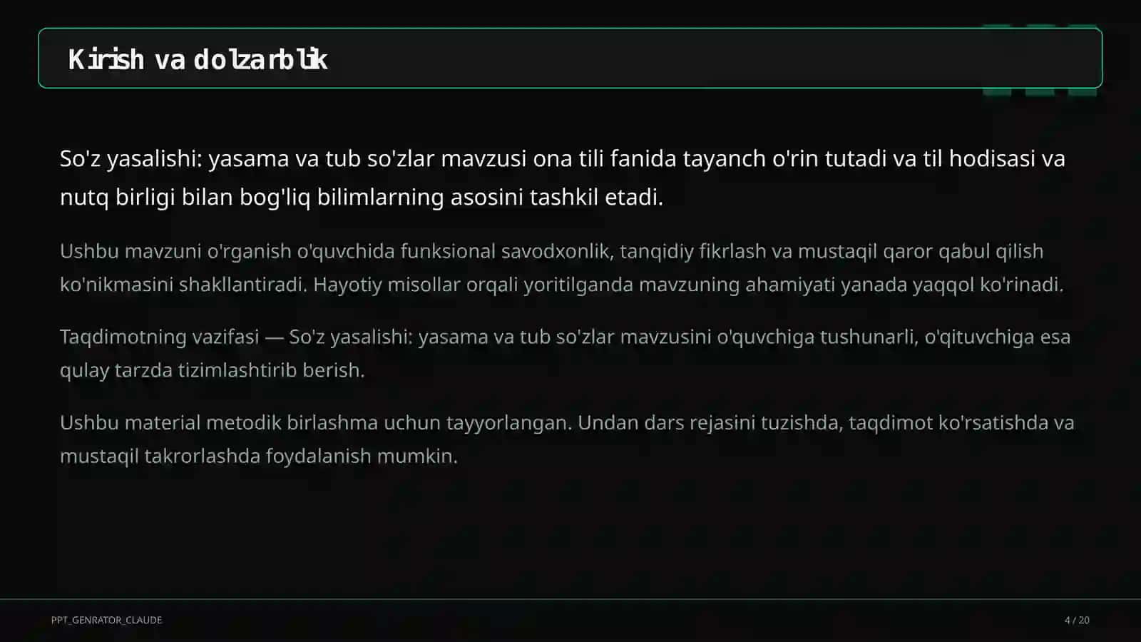 So'z yasalishi: yasama va tub so'zlar (6-sinf) 4
