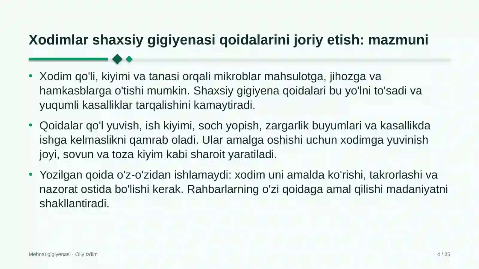 Kadrlar agentliklarida xodimlar shaxsiy gigiyenasi qoidalarini joriy etish 4