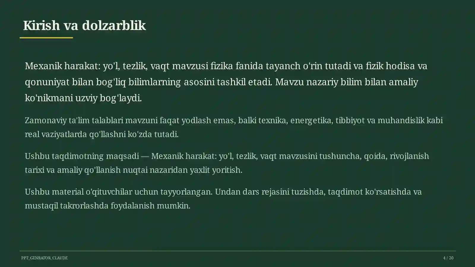Mexanik harakat: yo'l, tezlik, vaqt (6-sinf) 4