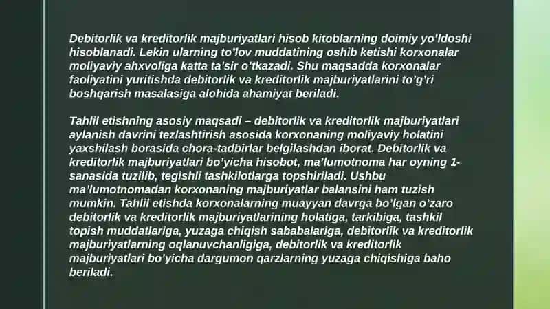 Debitorlik qarzlarini boshqarish darajatini oshirish 4