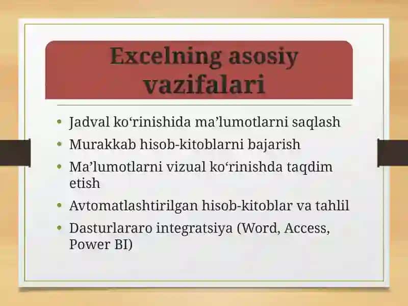 Microsoft Excel haqida umumiy ma'lumot 4
