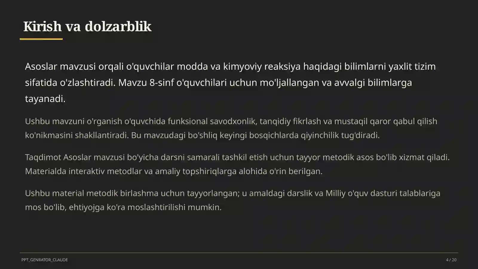 Kimyo (7–11) — metodik birlashma uchun 4