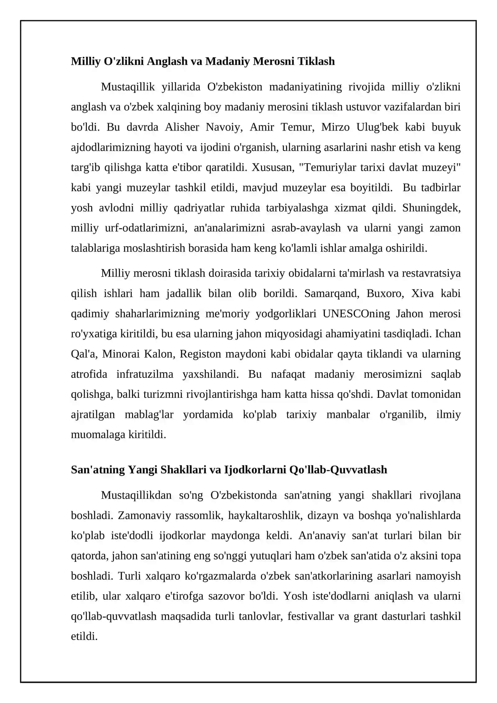 Mustaqillik yillarida madaniyat va sport sohasi rivoji 4