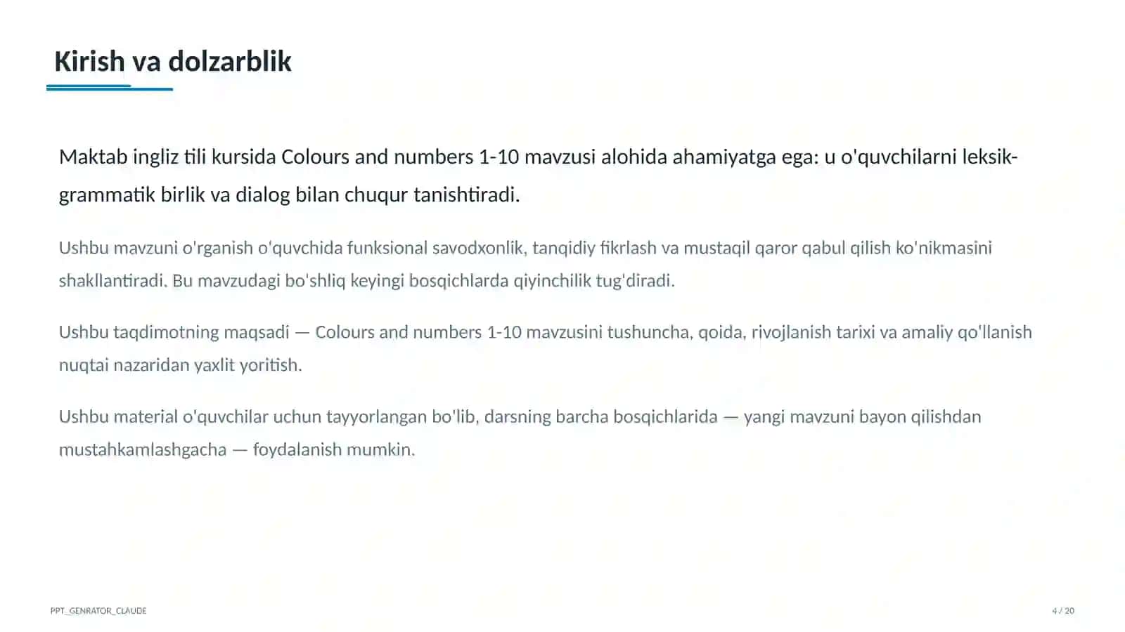 Colours and numbers 1-10 (1-sinf) 4