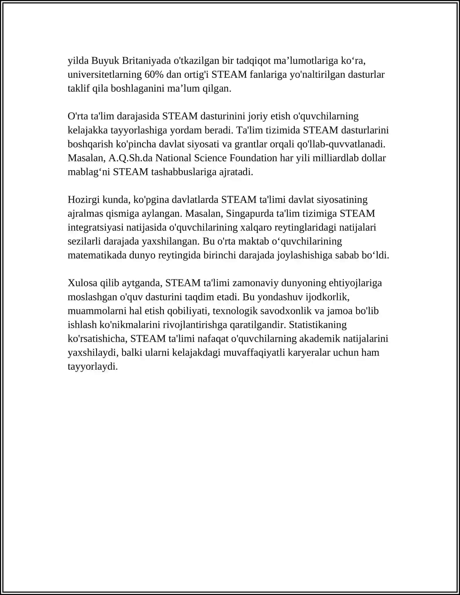 FANLARARO INTEGRATSIYA -STEAM TA'LIM TEXNOLOGIYASI 4