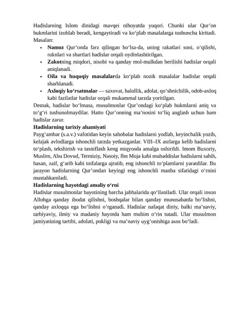HADISLAR ISLOM DININING QURONDAN KEYINGI MANBAI 4