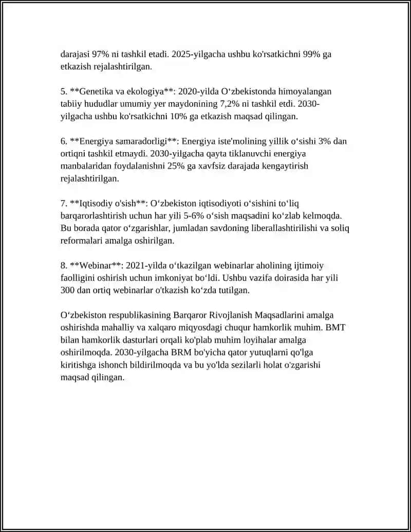 Oʻzbekiston va BMT: barqaror rivojlanish maqsadlarini amalga oshirish 4