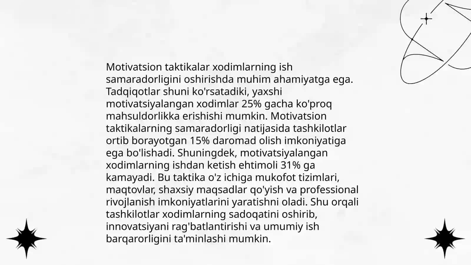 Maktabda demotivatsiyaga ega bo'lgan xodimlarning ish unumdorligini oshirish mavzusida 4