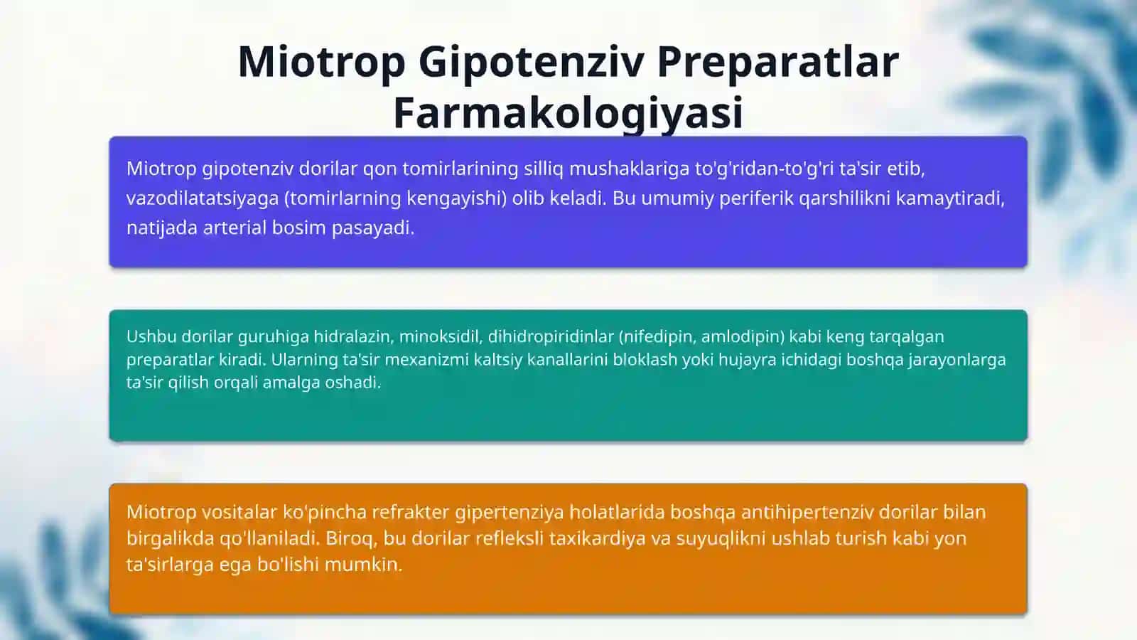 Gipotenziv dori vositalar farmakolgiyasi. Miotrop va neyrotrop gipotenzıv 4