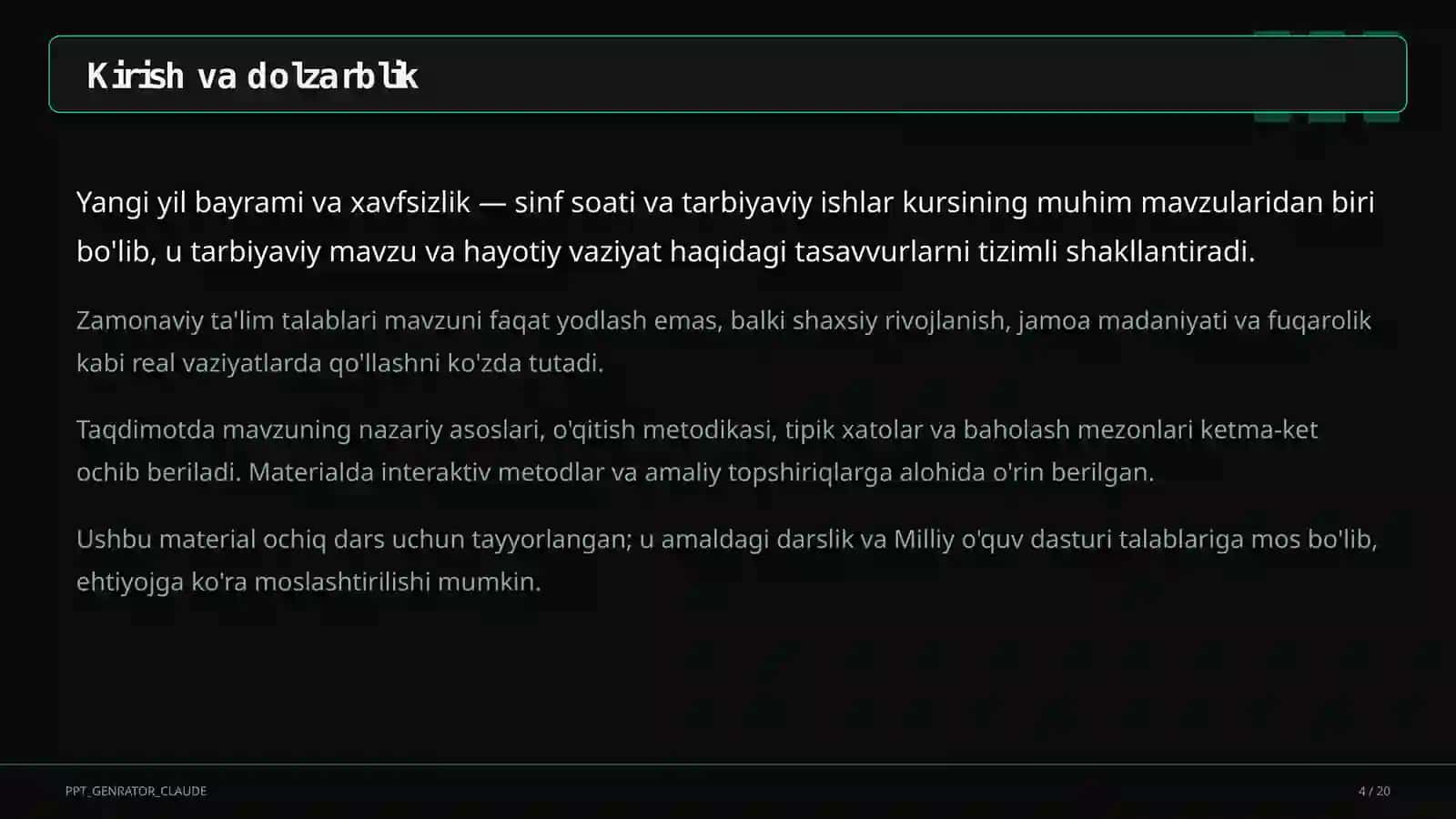 Sinf soati va tarbiyaviy tadbirlar 4
