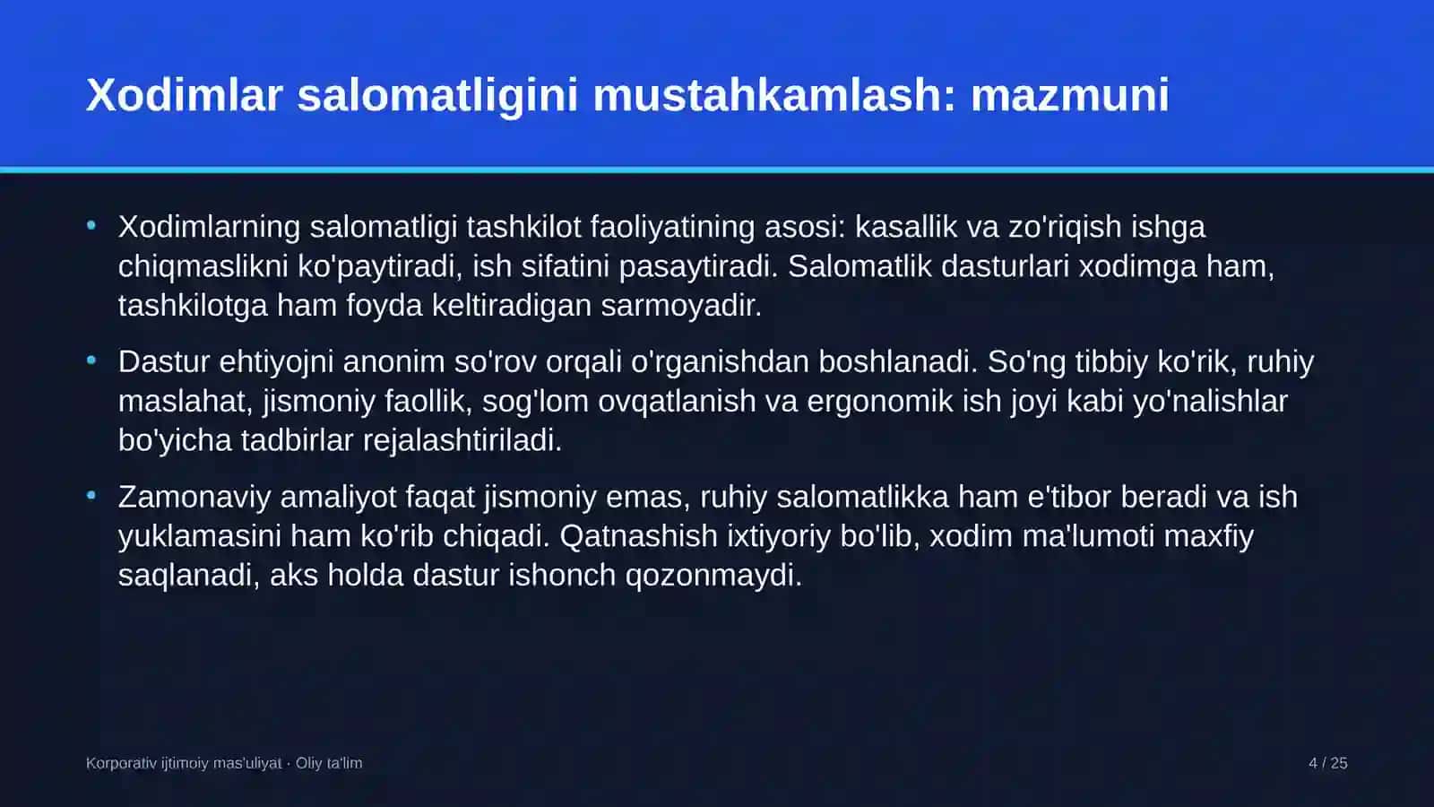 Davlat xaridlari tizimida xodimlar salomatligini mustahkamlash dasturlari 4