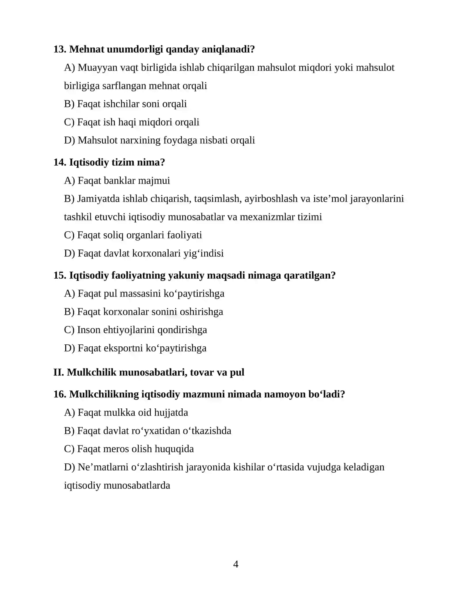 IQTISODIYOT NAZARIYASI FANIDAN OTM 1-KURS UCHUN 100 TA TEST 4