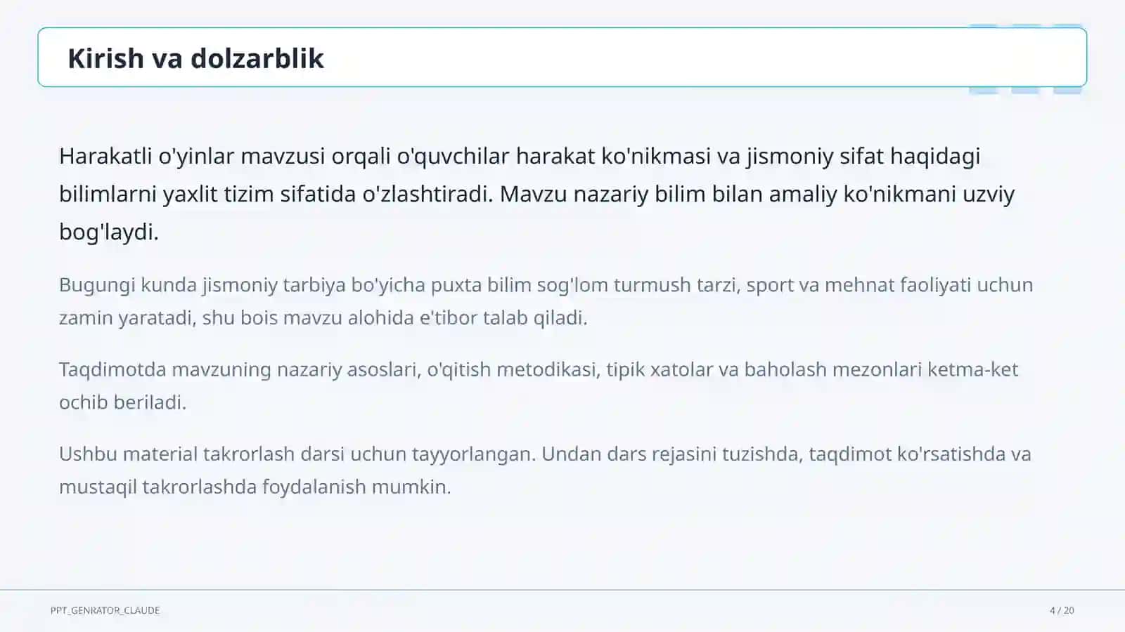 Harakatli o'yinlar (1-sinf) 4