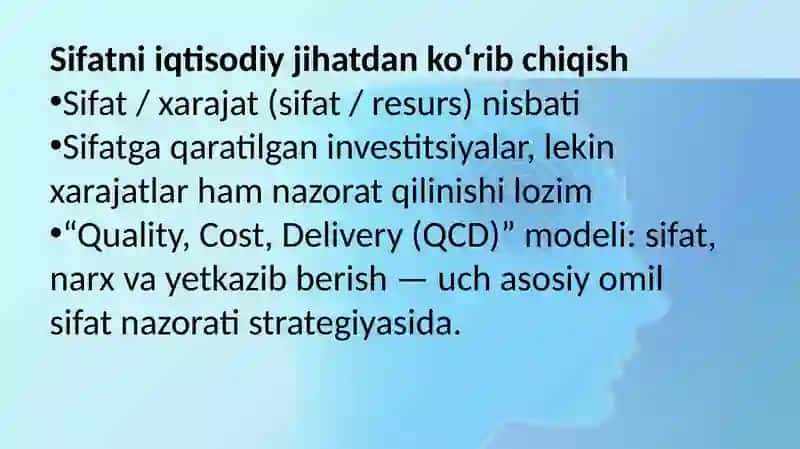 SANOAT MAHSULOTINING SIFATI VA UNING RAQOBATBARDOSHLIGI SANOAT KORXONALARIDA ISHLAB CHIQARISH XARAJATLARI, FOYDA VA RENTABELLIK 4