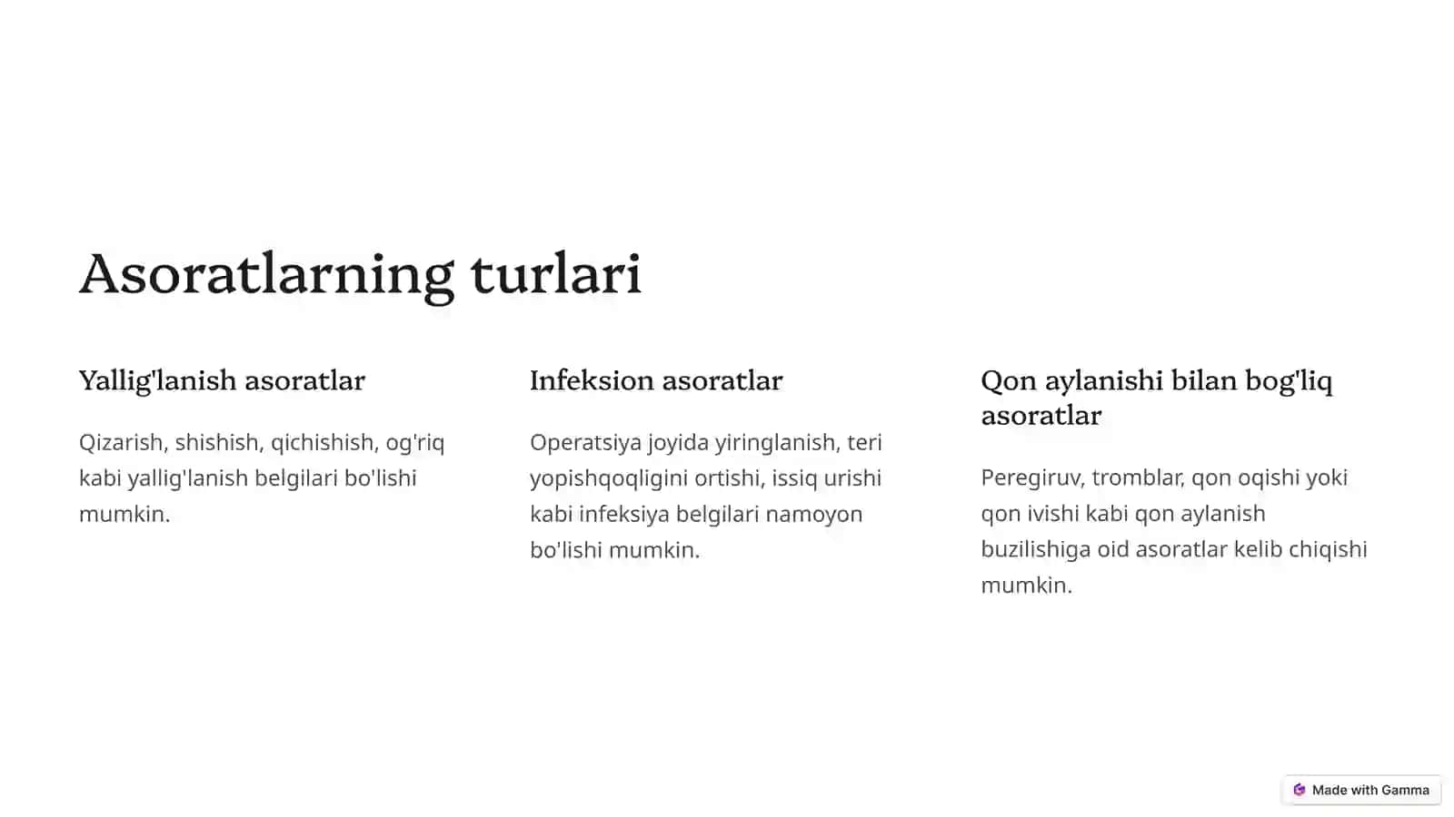 Xirurgik amaliyotdan keyingi asoratlar va ularning profilaktikasi 4