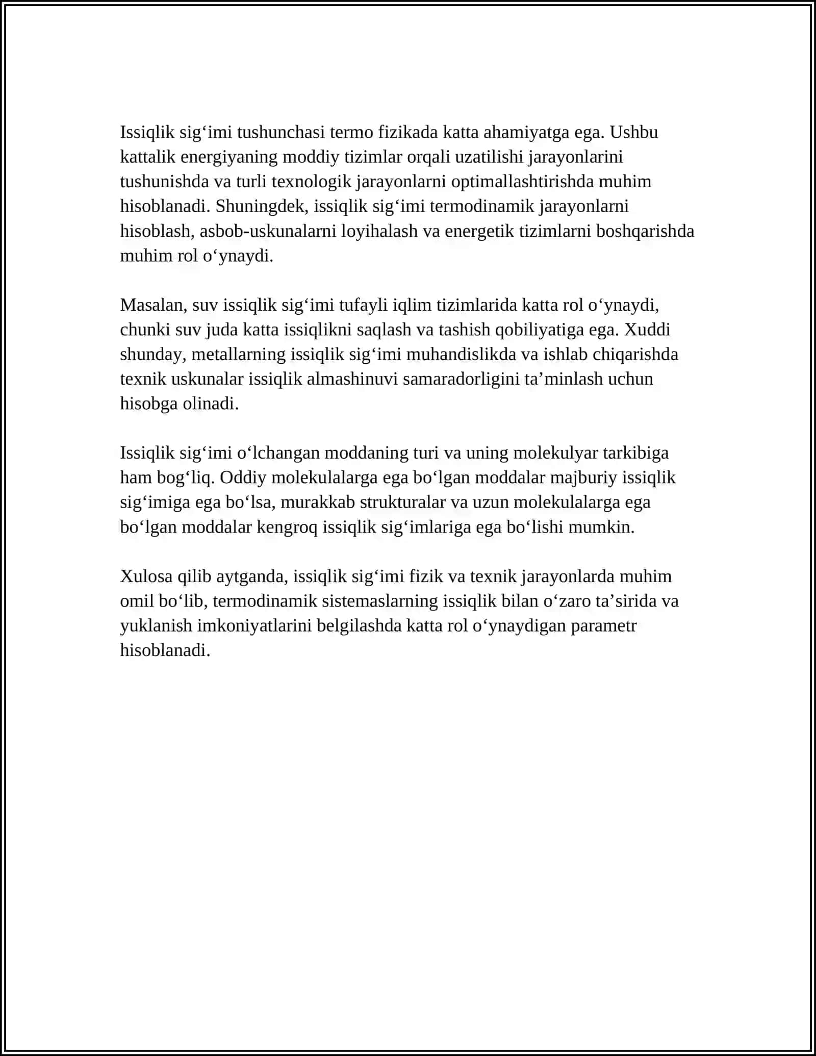 GAZ VA QATTIQ MODDALARNING ISSIQLIK SIG'IMI 4