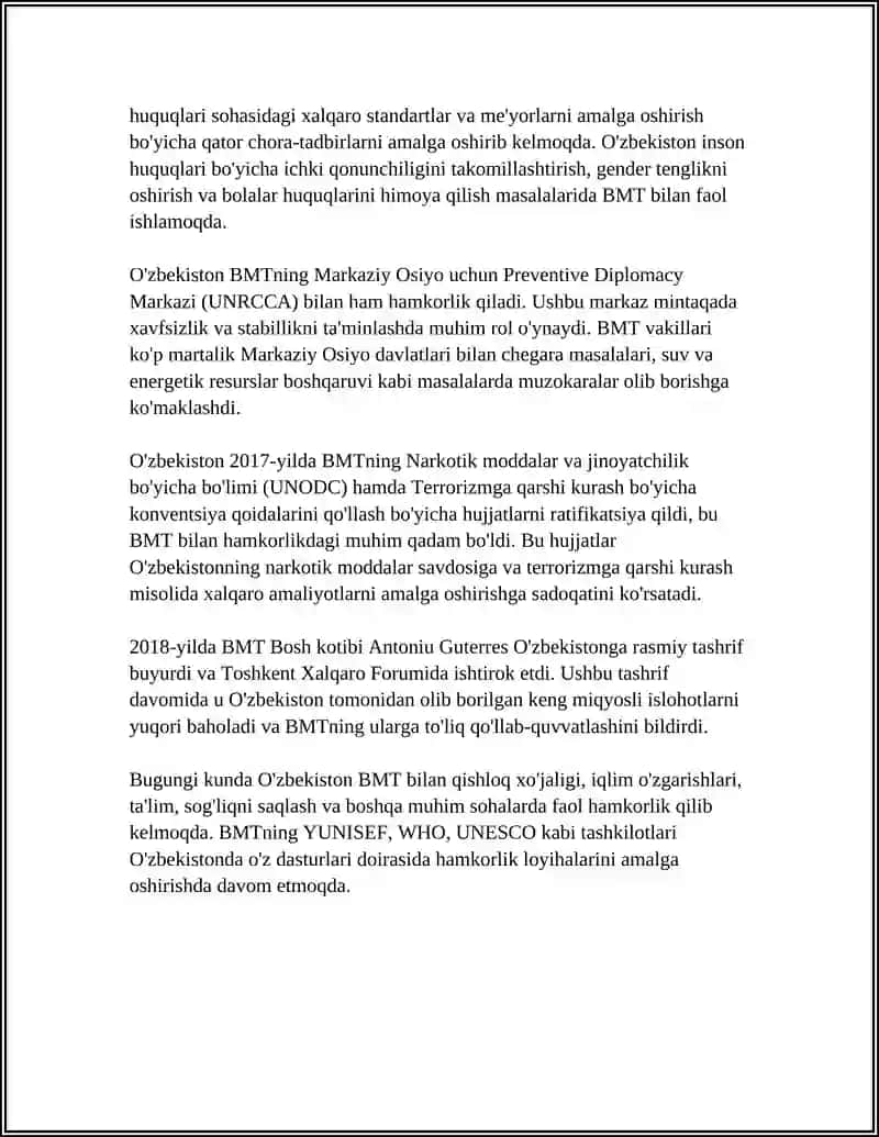 O'ZBEKISTONNING XALQARO TASHKILOTLAR BILAN HAMKORLIK ALOQALARI 4