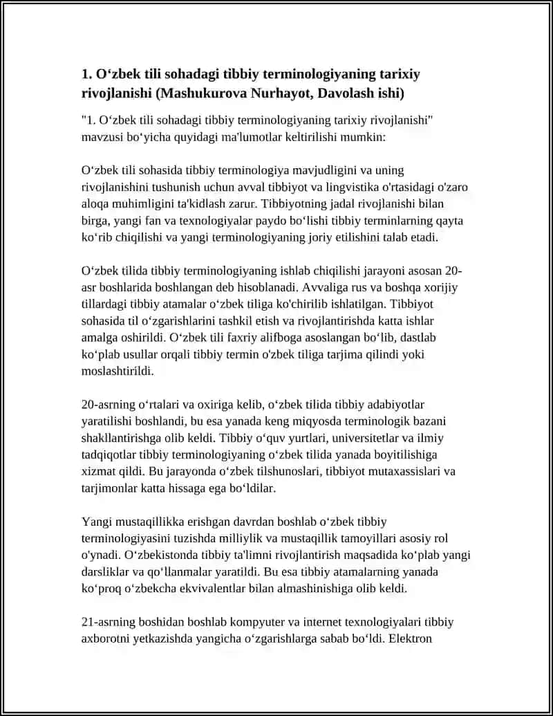O'zbek tili sohaga oid terminlar mashukurova nurhayot davolash ishi 4