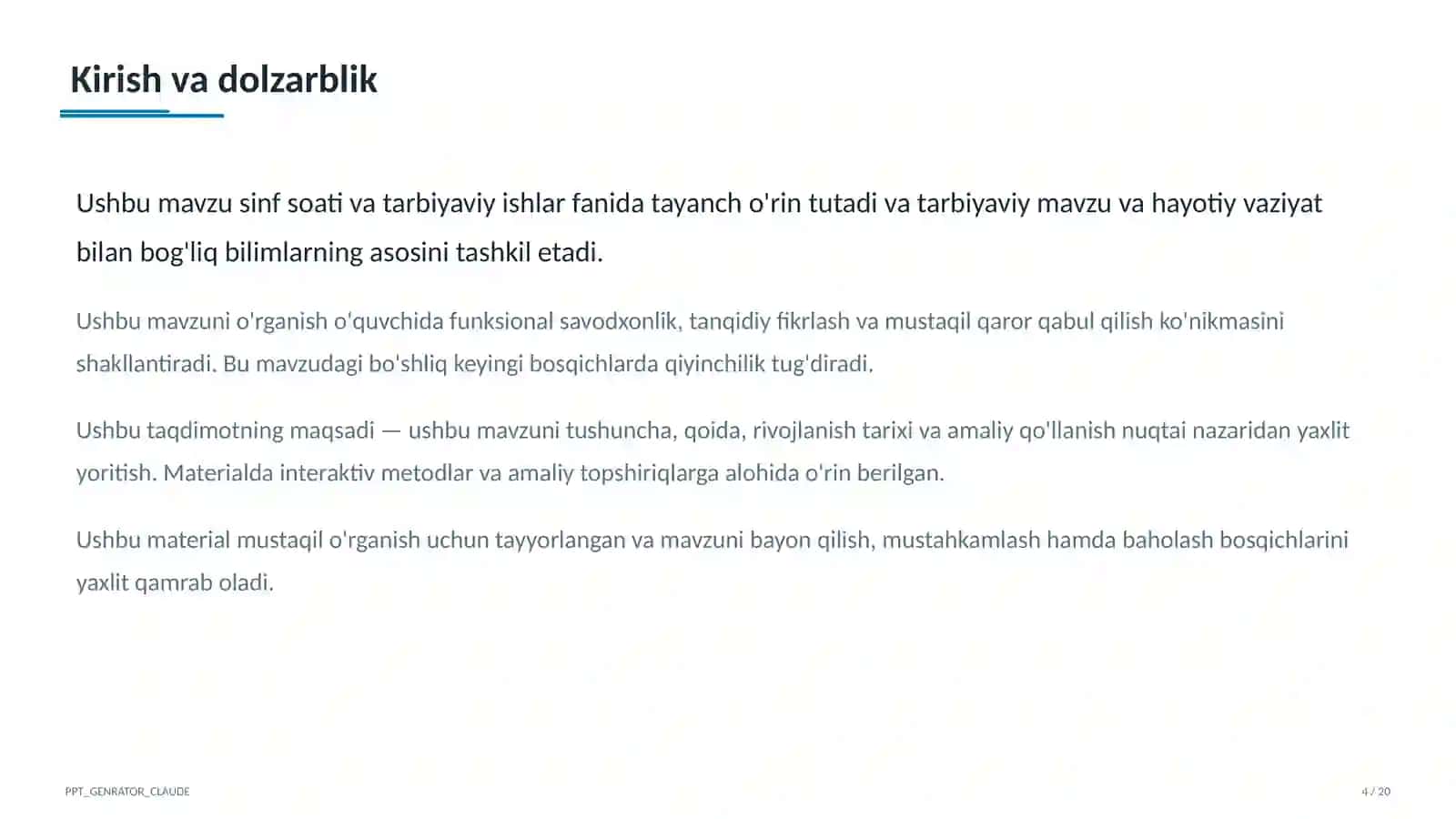 Dars rejasi 4