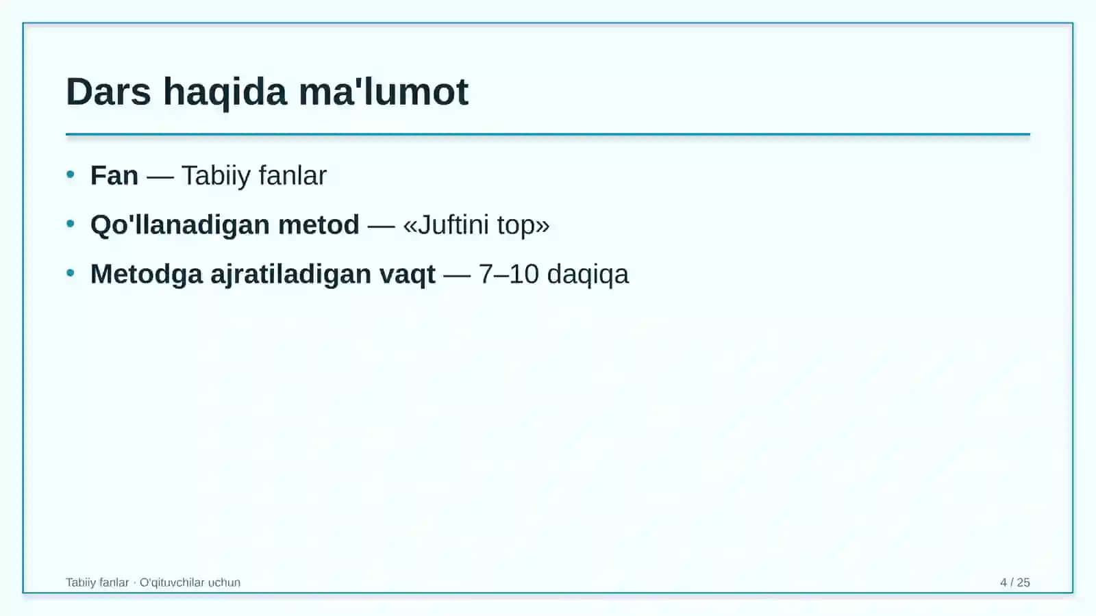 tabiiy fanlar darslarida juftini top metodidan foydalanish 4144 4