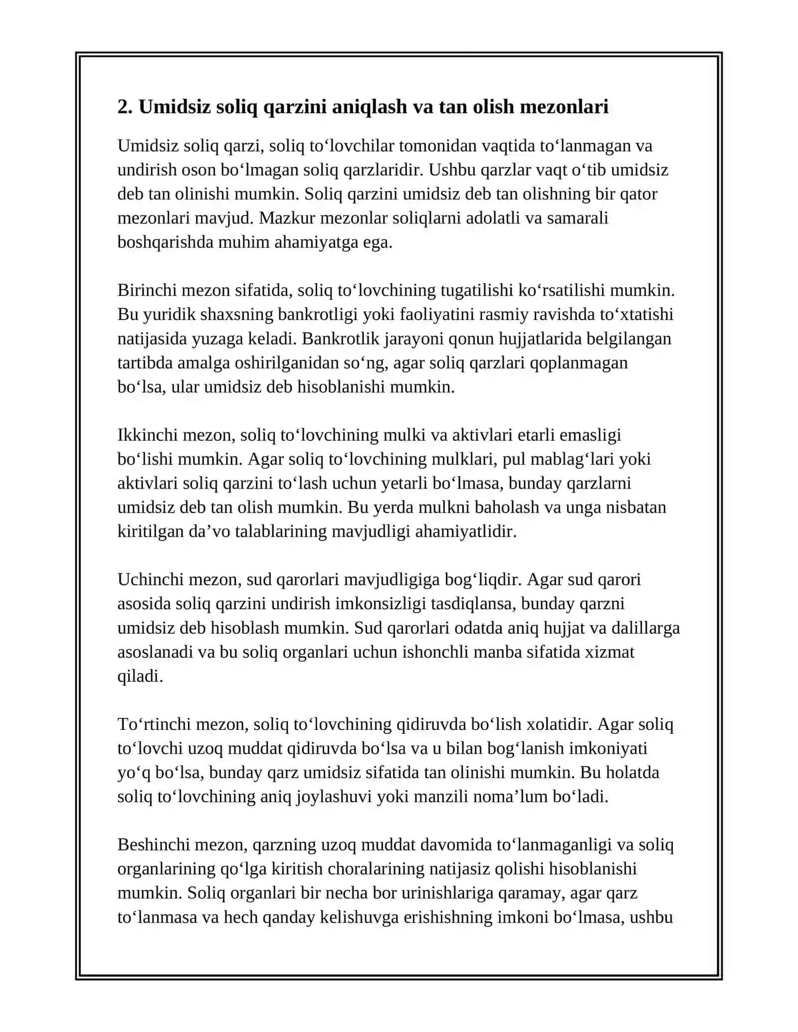 UMIDSIZ SOLIQ QARZI VA UNI HISOBDAN CHIQARISH TARTIBI 4