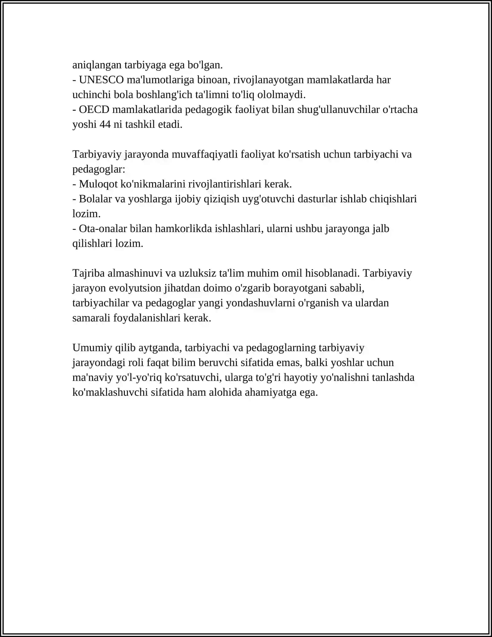 TARBIYACHI VA PEDAGOGLARNING JAMYATDA TUTGAN O'RNI 4