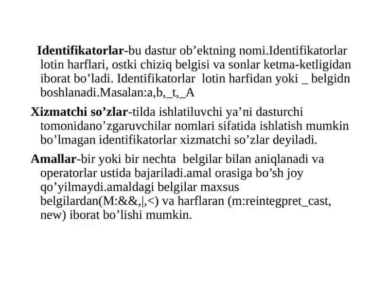 C++ dasturlash tili va uning operatorlari 4