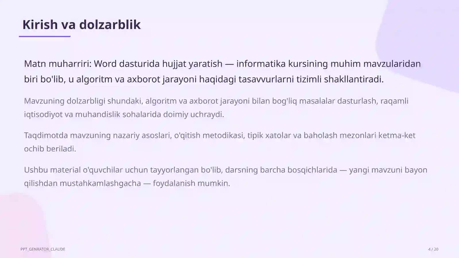 Word dasturida hujjat yaratish (6-sinf) 4