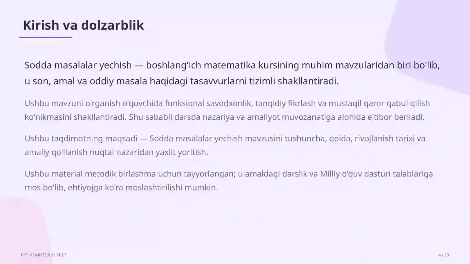 Sodda masalalar yechish (1-sinf) 4