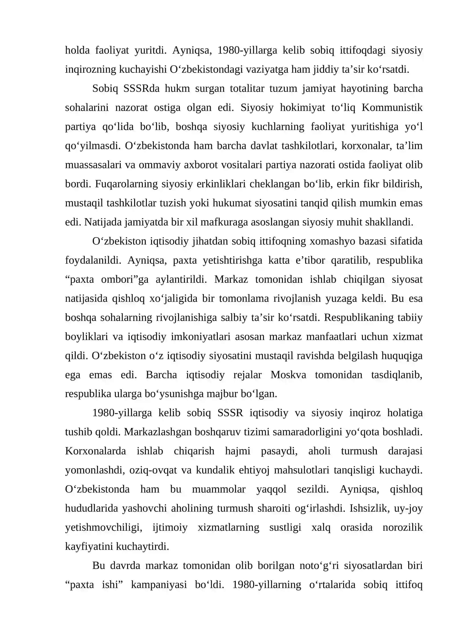Mustaqillikka erishish arafasida O‘zbekistondagi ijtimoiy-siyosiy jarayonlar 4
