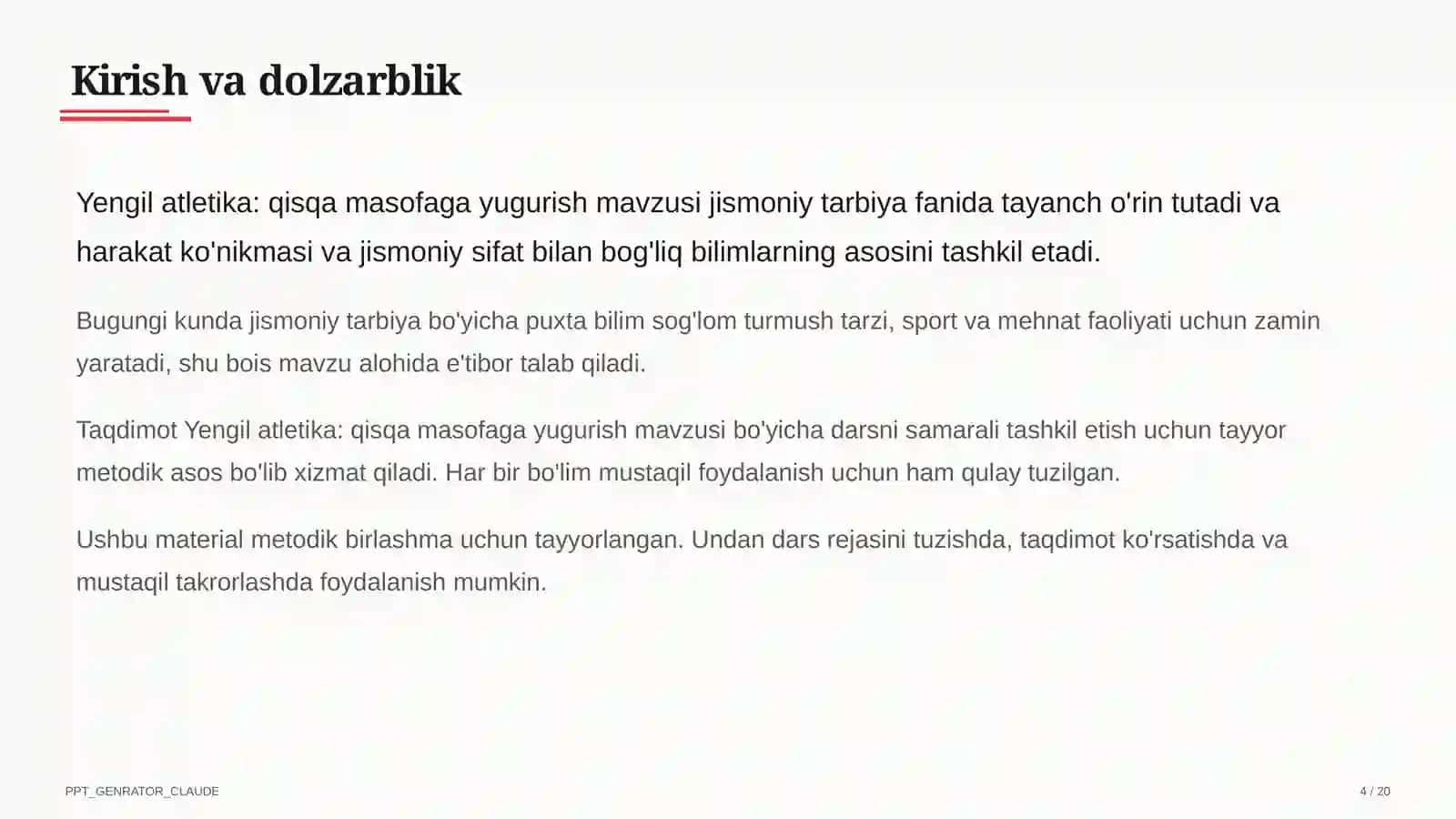 Yengil atletika: qisqa masofaga yugurish (4-sinf) 4