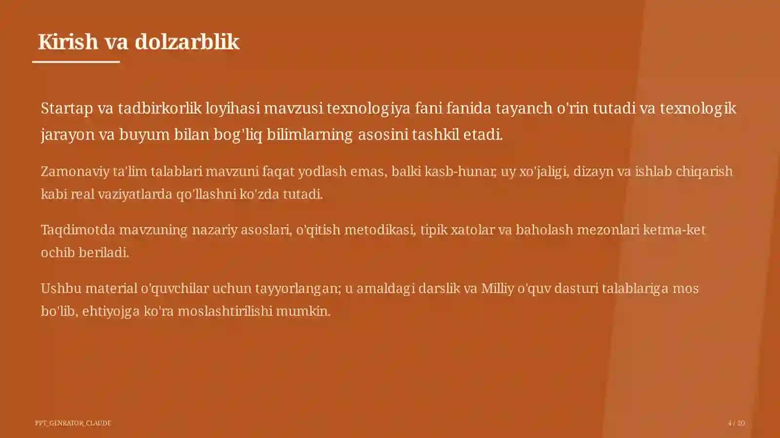 Startap va tadbirkorlik loyihasi (11-sinf) 4