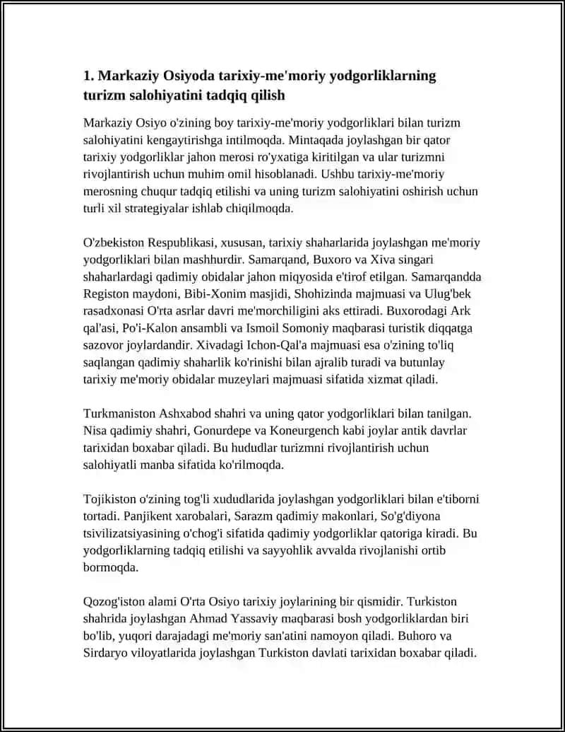 MARKAZIY OSIYODA TURISTIK TURIZM IMKONIYATLARINI TADQIQ QILISH 4