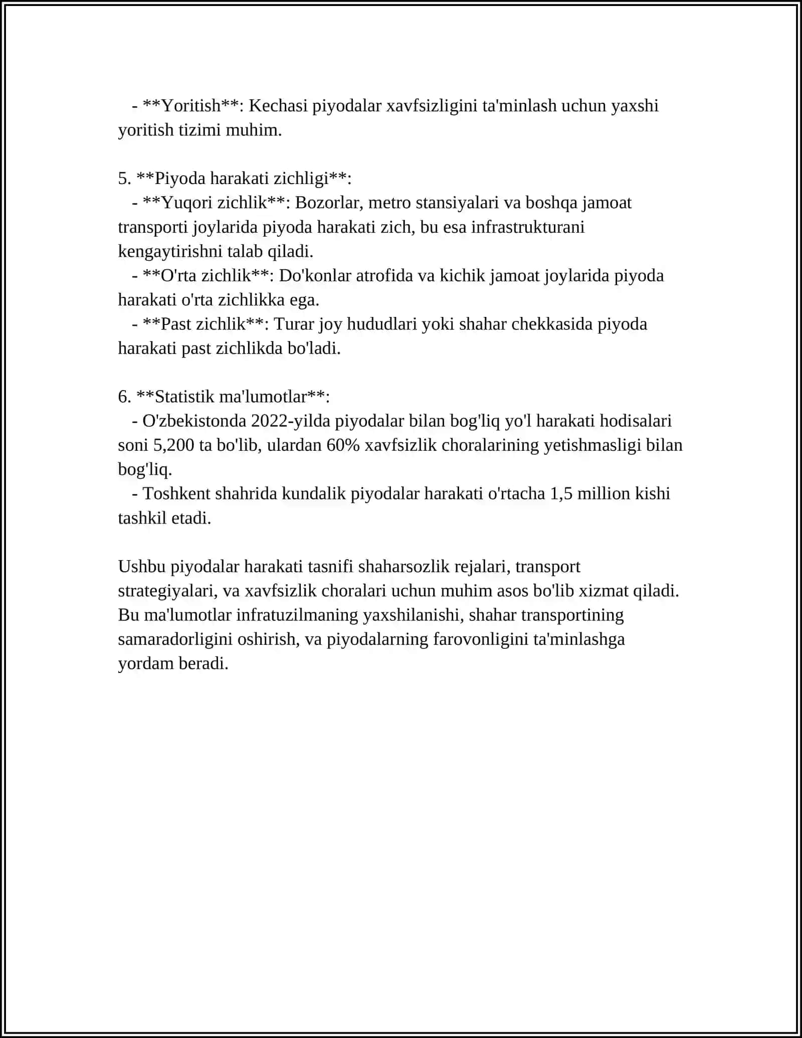 MUSTAQIL ISH Mavzu: PIYODALAR HARAKATI INTENSIVLIGI VA TEZLIGI 4