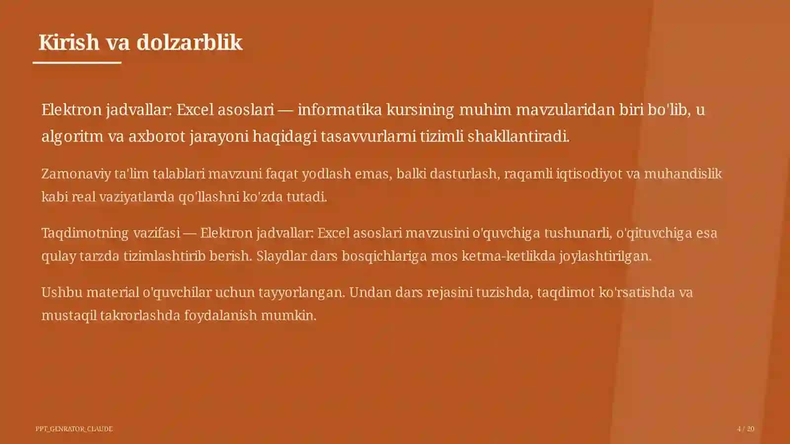 Elektron jadvallar: Excel asoslari (7-sinf) 4