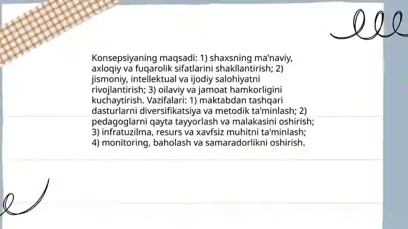 Sinfdan va maktabdan tashqari tarbiyaviy ishlar kontsepsiyasi 4