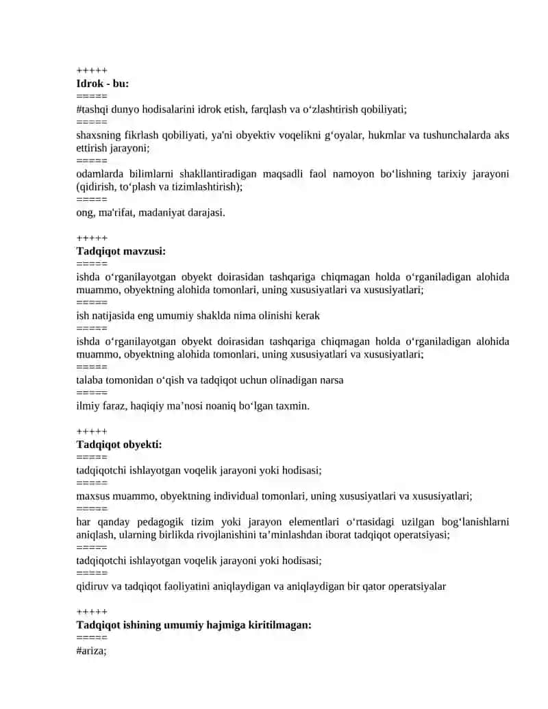 Tadqiqot usullari va koʻnikmalar test savollari 4