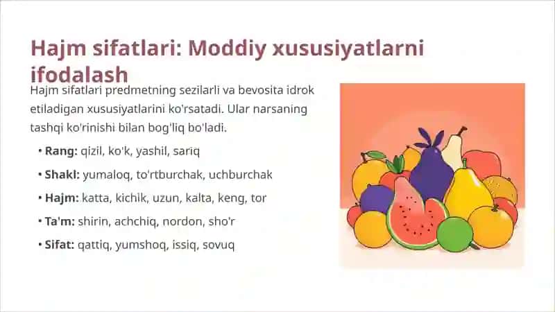 Sifat so'z turkumi: Ma'no turlari va ahamiyati 4