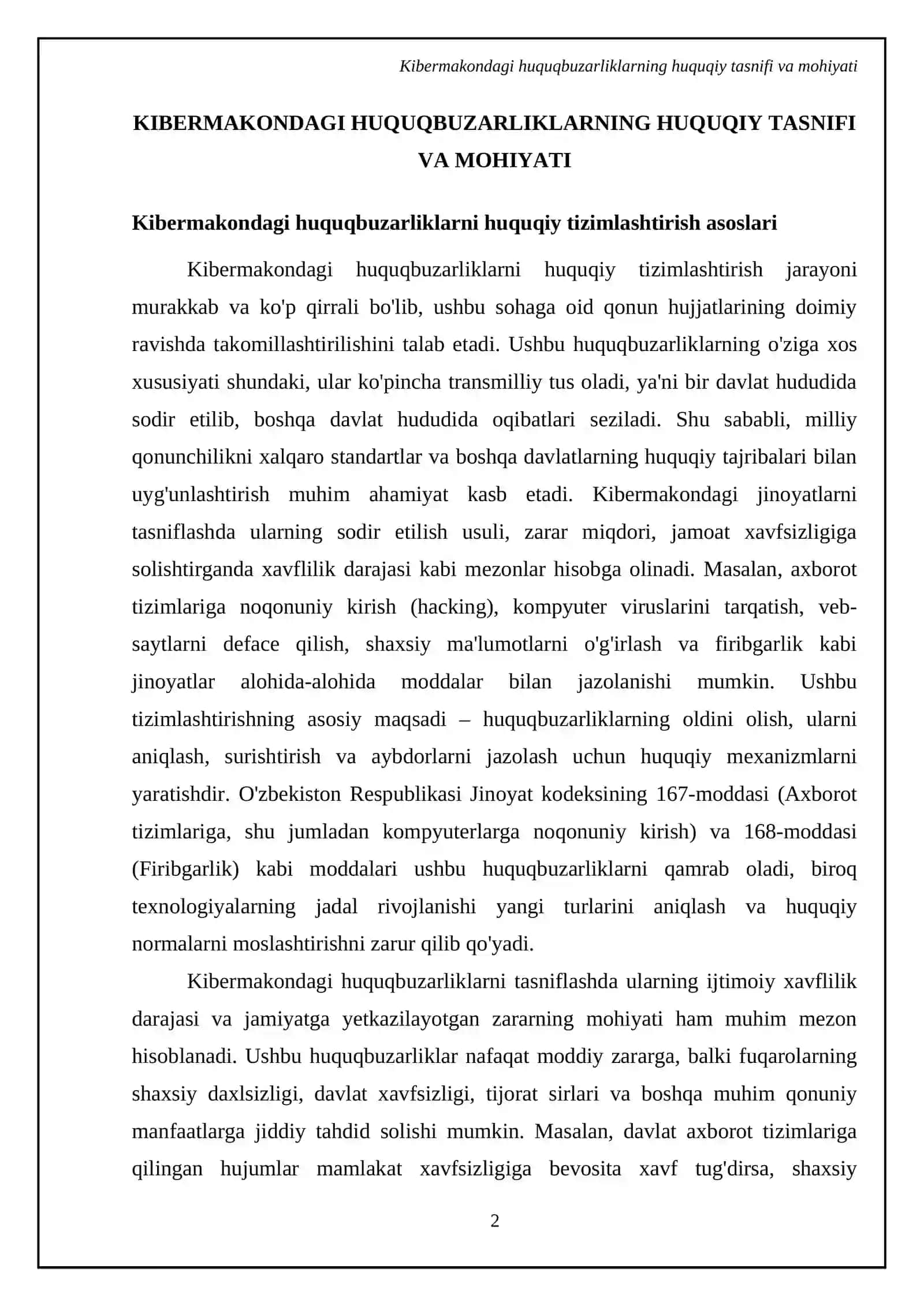 Kibermakondagi huquqbuzarliklarning huquqiy tasnifi va mohiyati 4