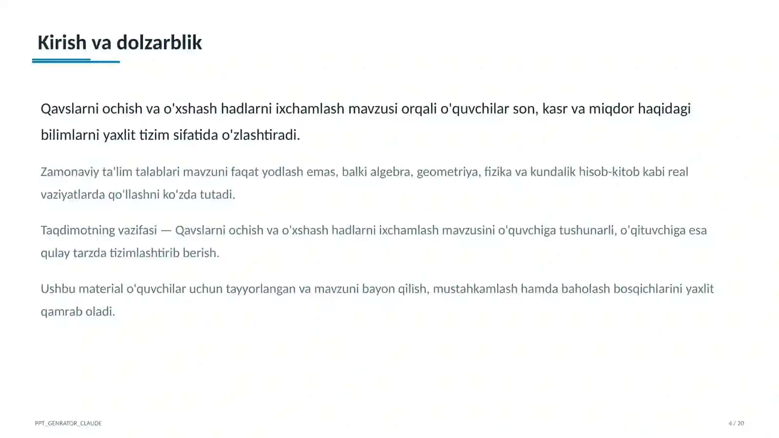 Qavslarni ochish va o'xshash hadlarni ixchamlash (6-sinf) 4