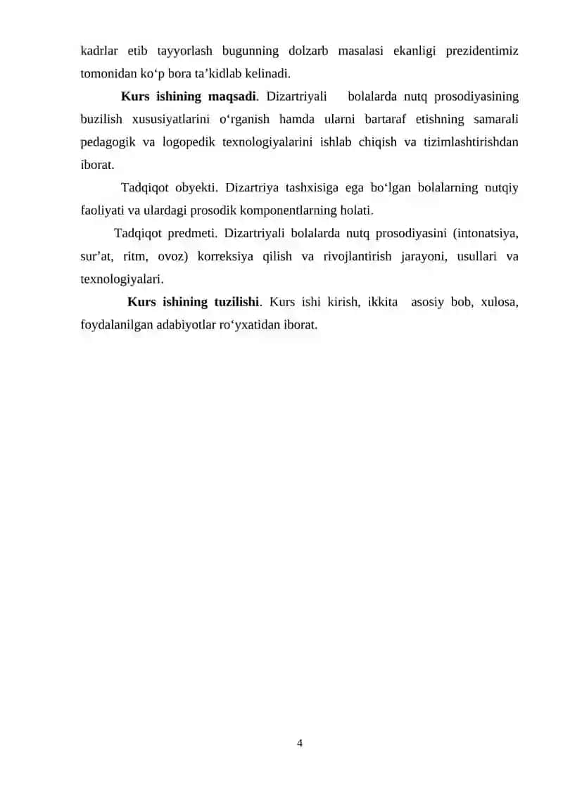 “Dizartriyali bolalarda nutq prosodiyasinining buzilishlarini bartaraf etish texnologiyasi.” 4