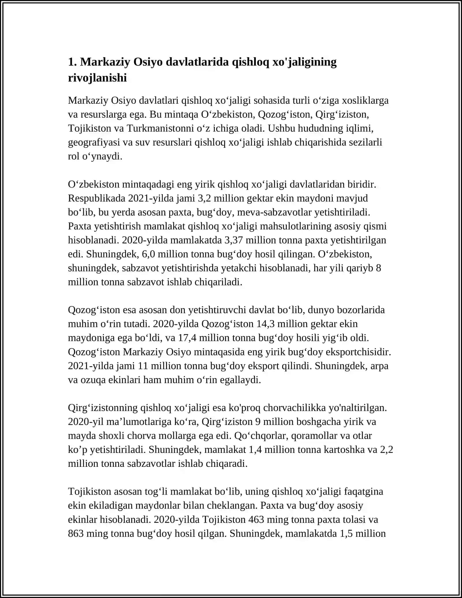 O'RTA OSIYO DAVLATLARI QISHLOQ XO'JALIGI 4