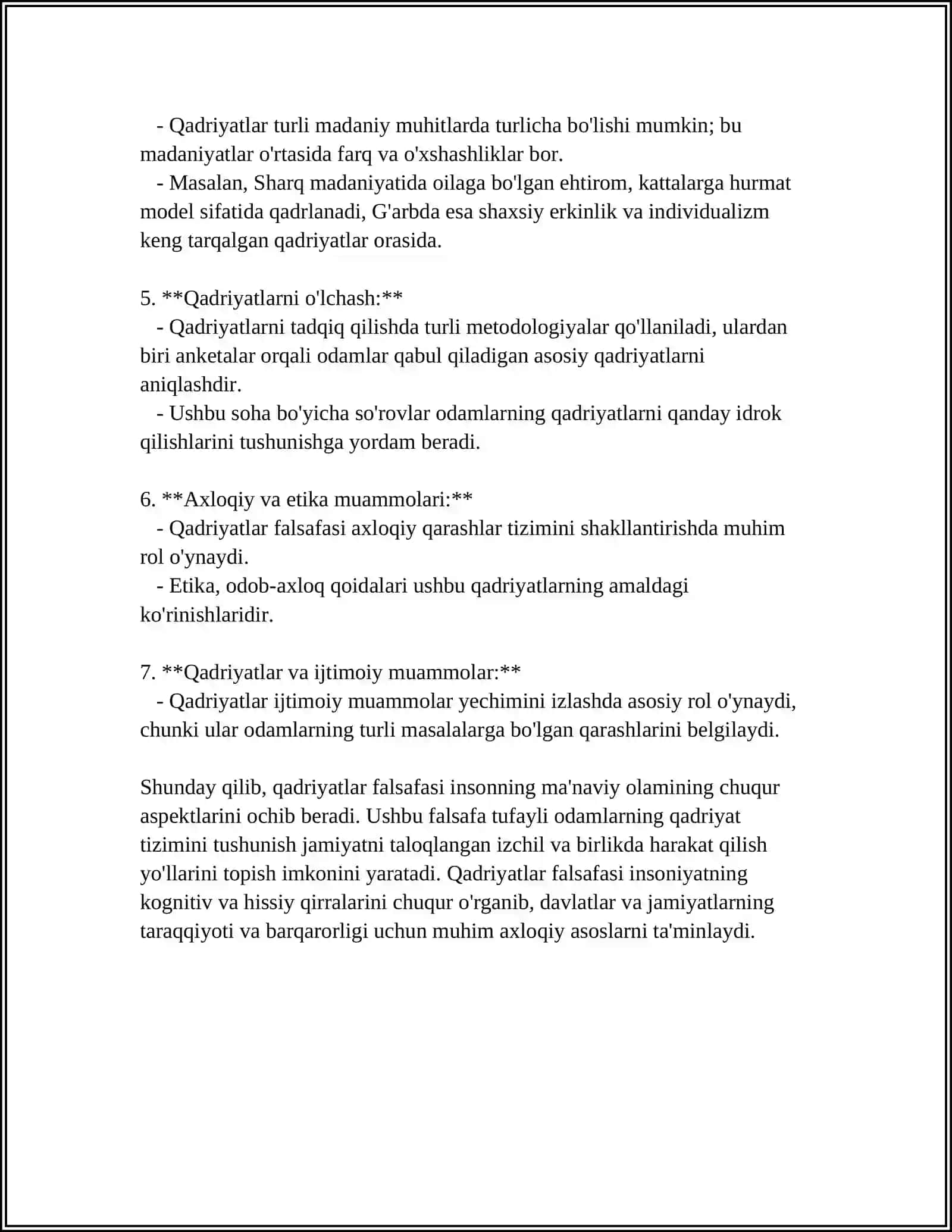 QADRIYAT FALSAFASI, ETIKA, ESTETIKA, GLOBAL JARAYONLAR VA BARQAROR TARAQQIYOT FALSAFASI 4