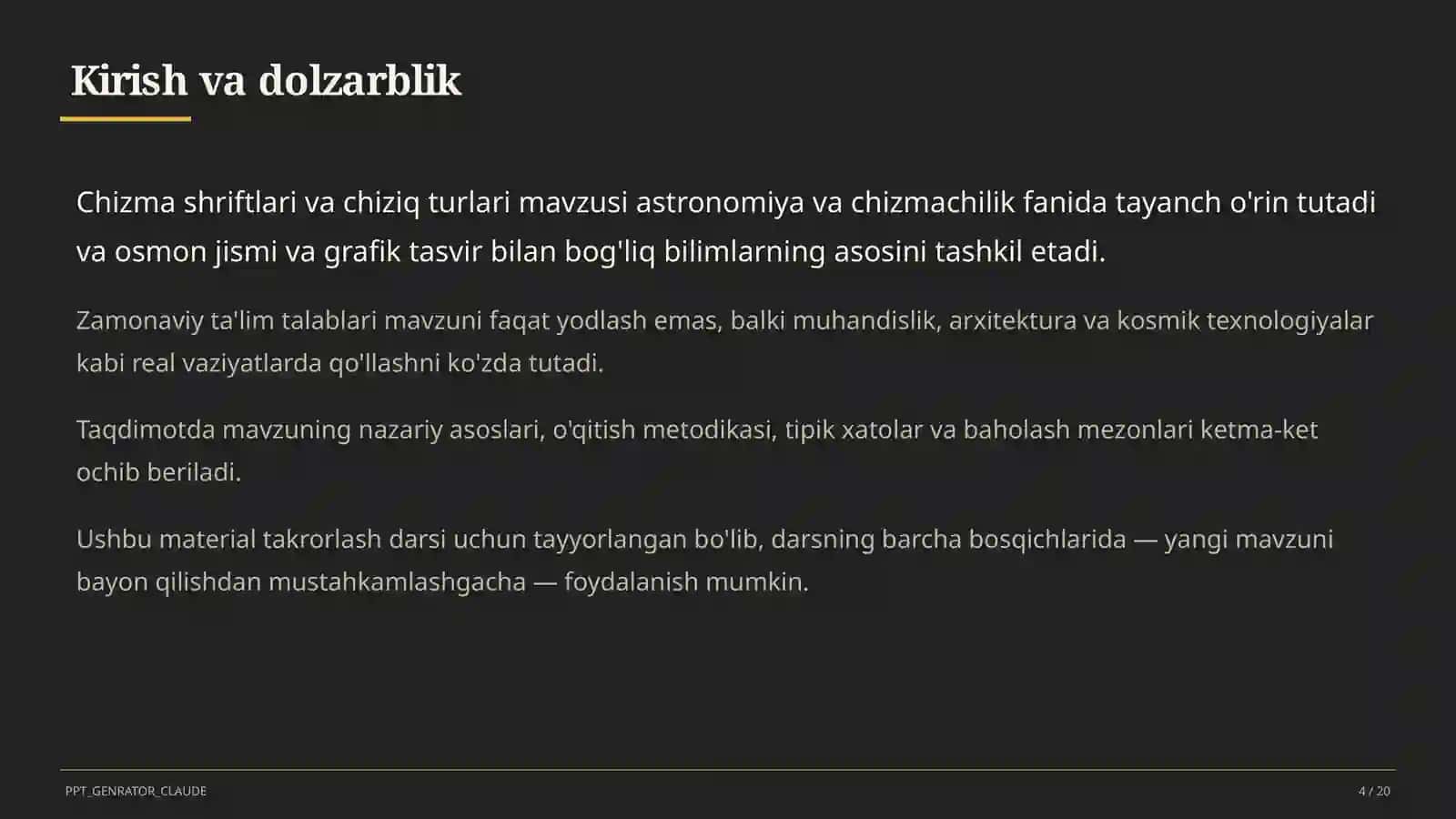 Chizma shriftlari va chiziq turlari (8-sinf) 4