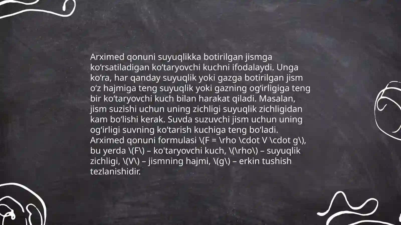 Suyuqlik va gazlar uchun Arximed va Paskal qonuni 4