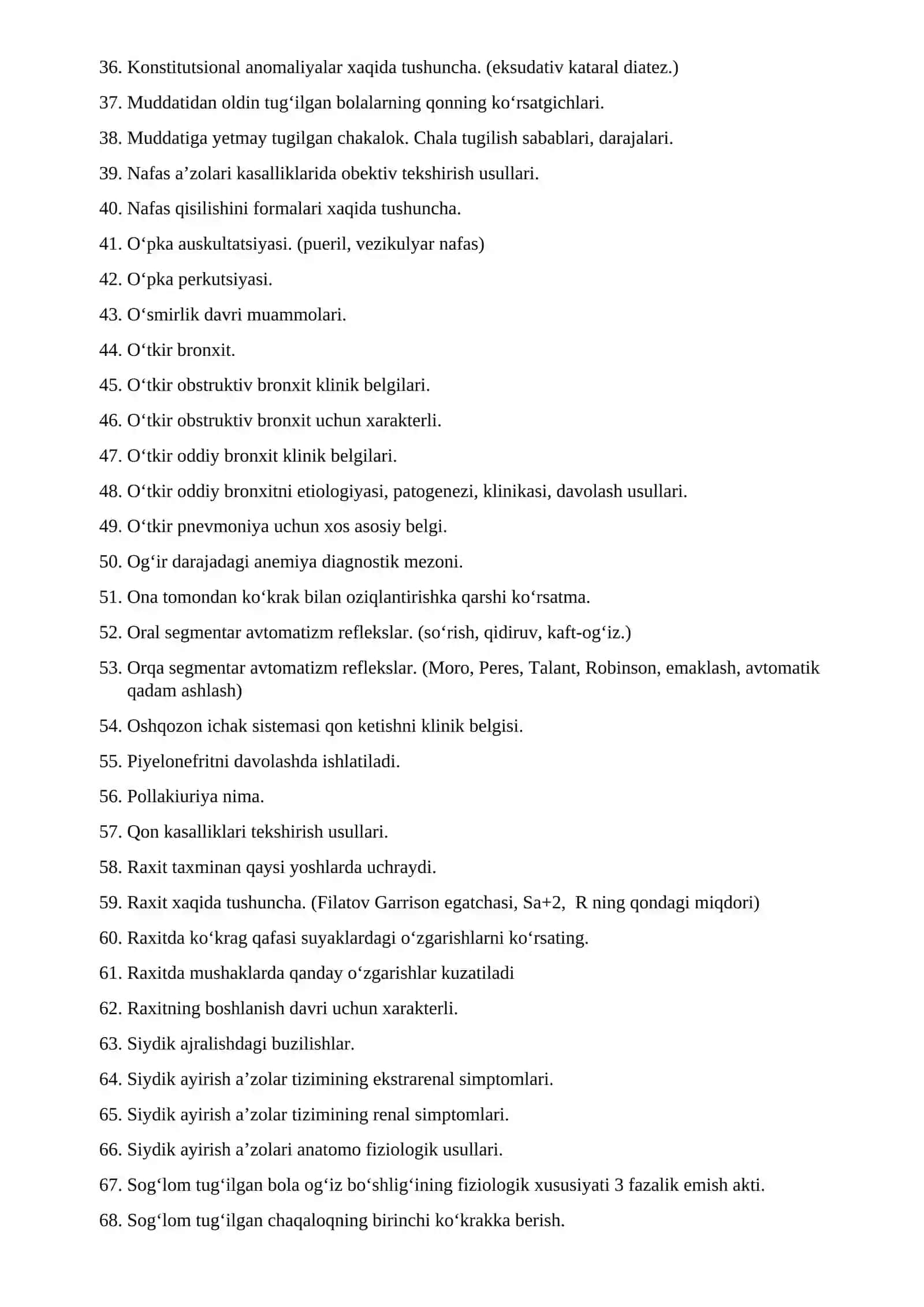 PEDIATRIYA FАNIDАN YAKUNIY DАVLАT АTTЕSTАSIYASI UCHUN NAZARIY SAVOLLAR TO‘PLАMI 4