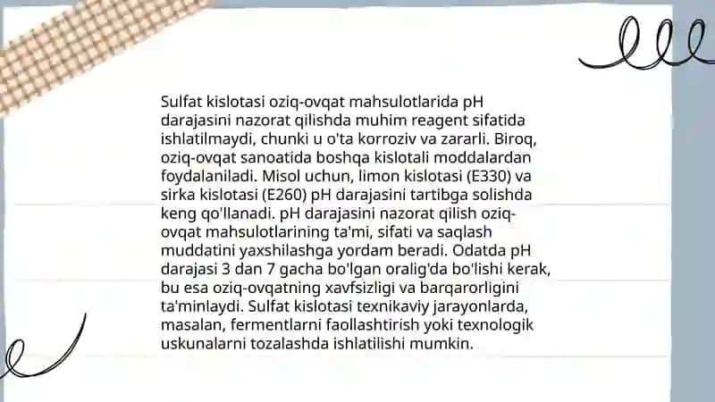 Sulfat kislataning oziq-ovqat sanoatidagi ahamiyati 4