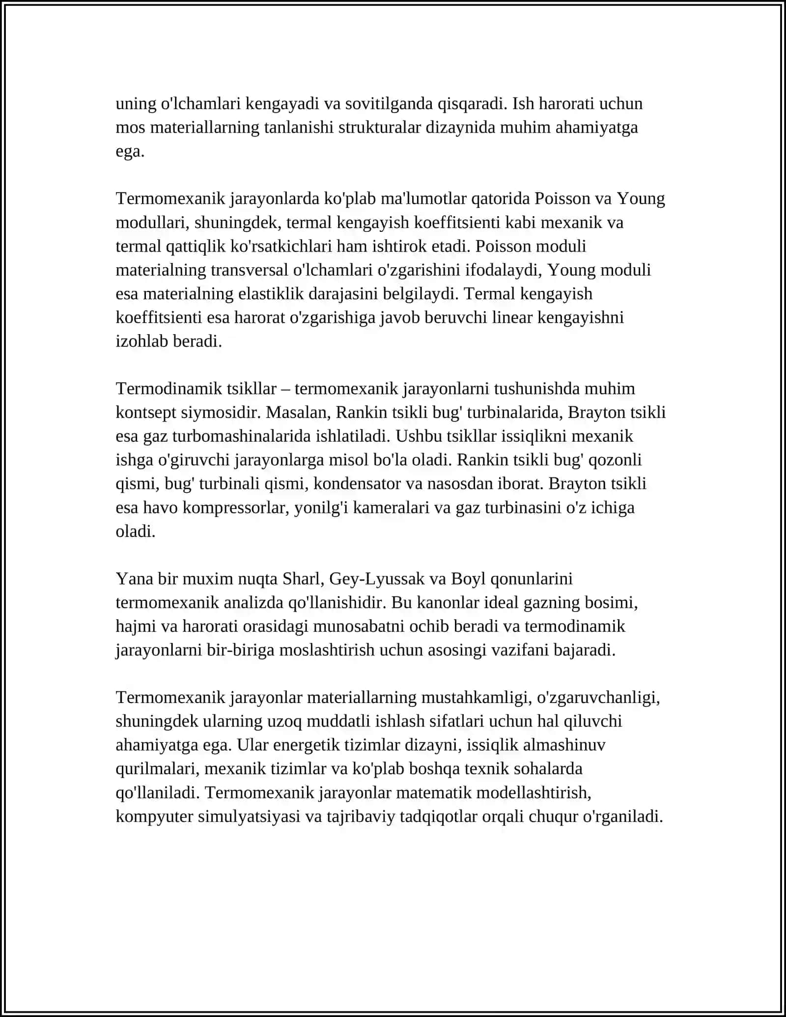 TEXNOLOGIK SISTEMALARDAGI TERMOMEXANIK JARAYONLARNI MODELLASHTIRISH 4