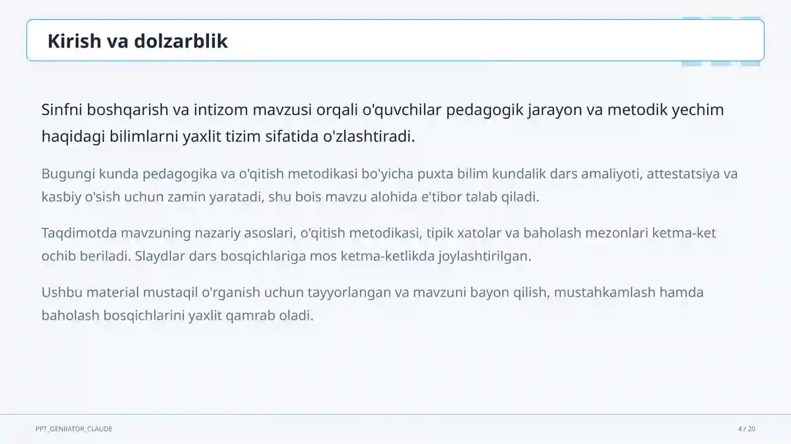 Sinfni boshqarish va intizom 4